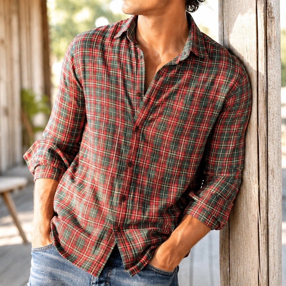 Y2K Vtg Abercrombie Fitch Mens Plaid Button Down Shirt Red Green Cotton M Y6
